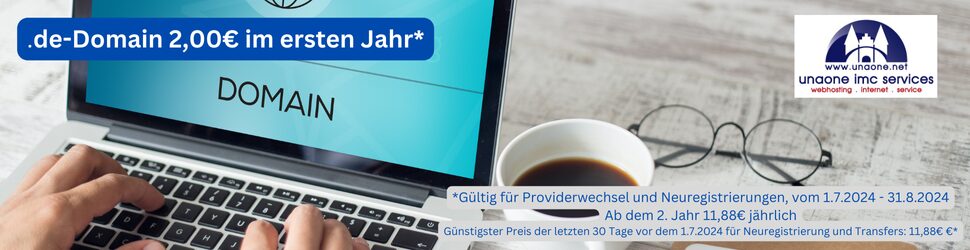 .de-Domain vom 1.7.2024 - 31.8.2024 nur 2€ für Neuregistrierungen und Transfers im ersten Jahr