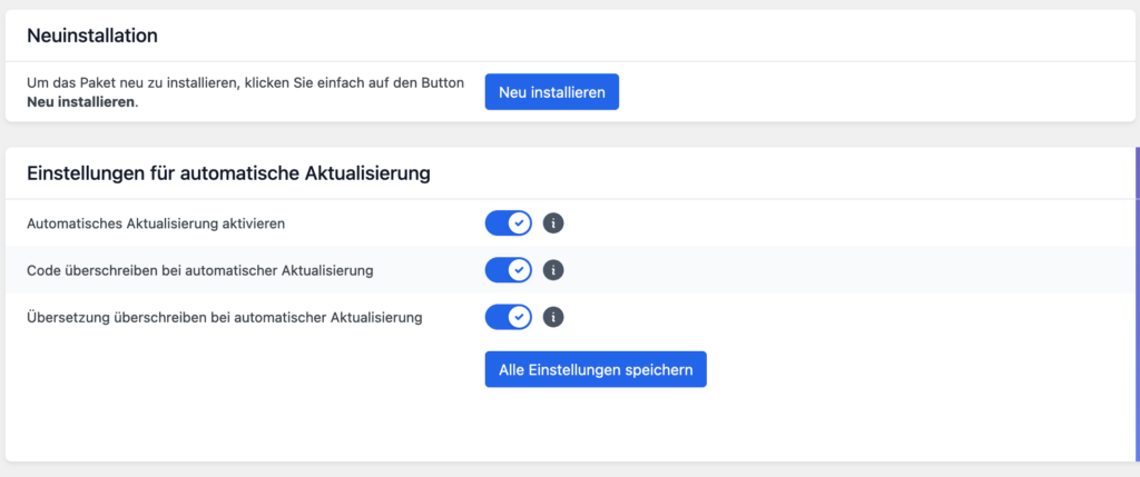 Einstellungen des Paketes in Borlabs-Cookie