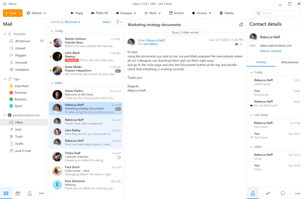 emClient - Ansicht inbox
